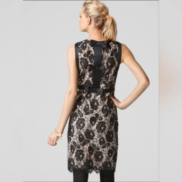 Milly of New York Marcella Bow Sheath Dress Silk & Floral Lace Overlay Size 2 - Picture 2 of 16